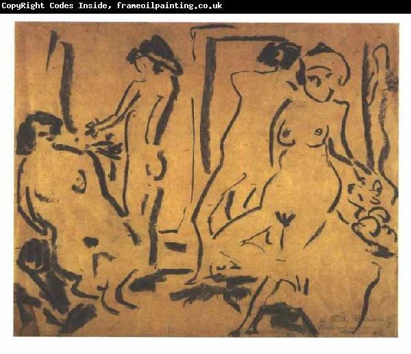 Ernst Ludwig Kirchner Female nudes in a atelier